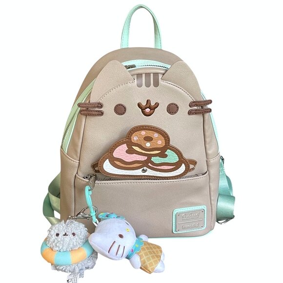 Loungefly Pusheen Plate-o-Donuts Cosplay Backpack Hello Kitty Key Charm Limited - Picture 1 of 8
